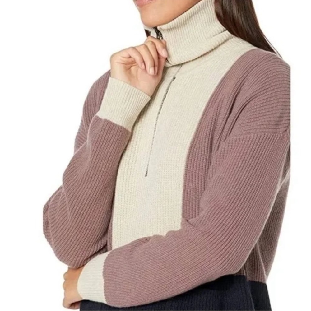 Madewell‎ Sweater Women’s Wool Blend Purple Color Block Half Zip Pullover Size S - Picture 2 of 14